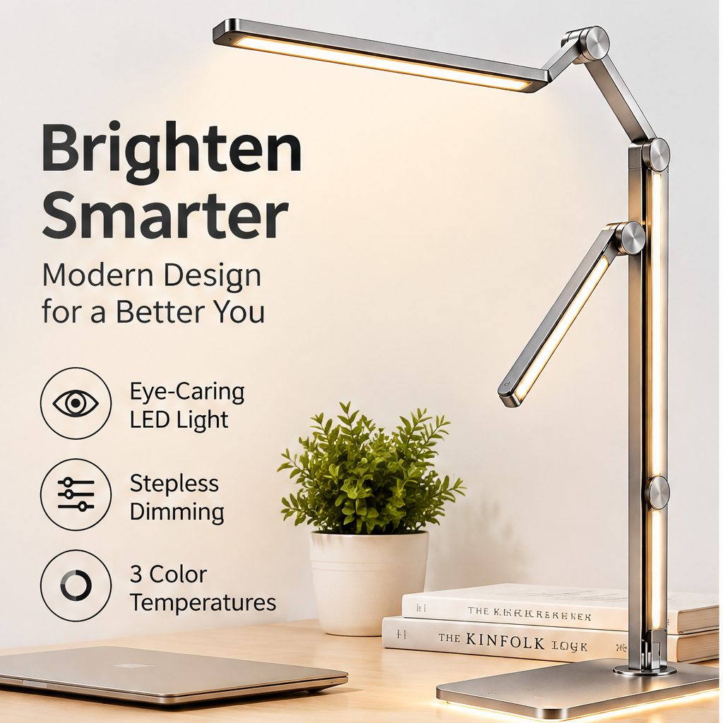 TOWWIY® sleek modern LED desk lamp silver aluminum — Premium Material, Minimalist Aesthetic, Perfect for Home & Office, premium aluminum alloy body fits any workspace