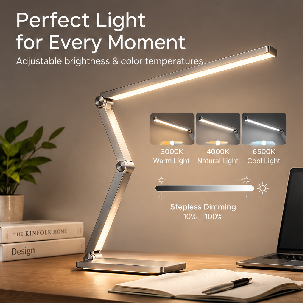 TOWWIY® desk lamp premium craftsmanship — aluminum alloy body, durable & sturdy, efficient heat dissipation, fingerprint resistant finish