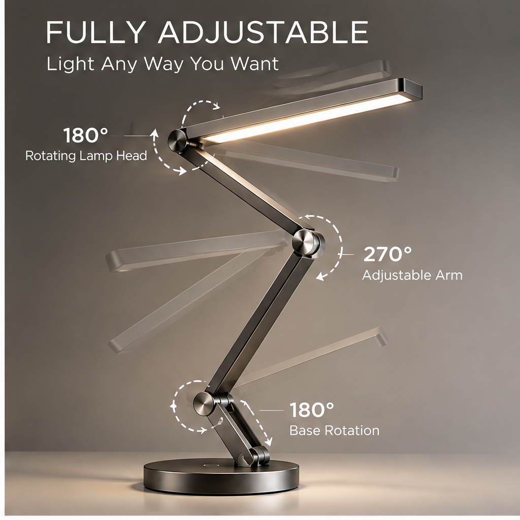 TOWWIY® desk lamp customize your light — 3 Color Temperatures x Stepless Dimming, 3000K Warm Relax & Unwind, 4000K Natural Read & Work, 6000K Cool Stay Focused, 10%-100% Brightness Stepless Control