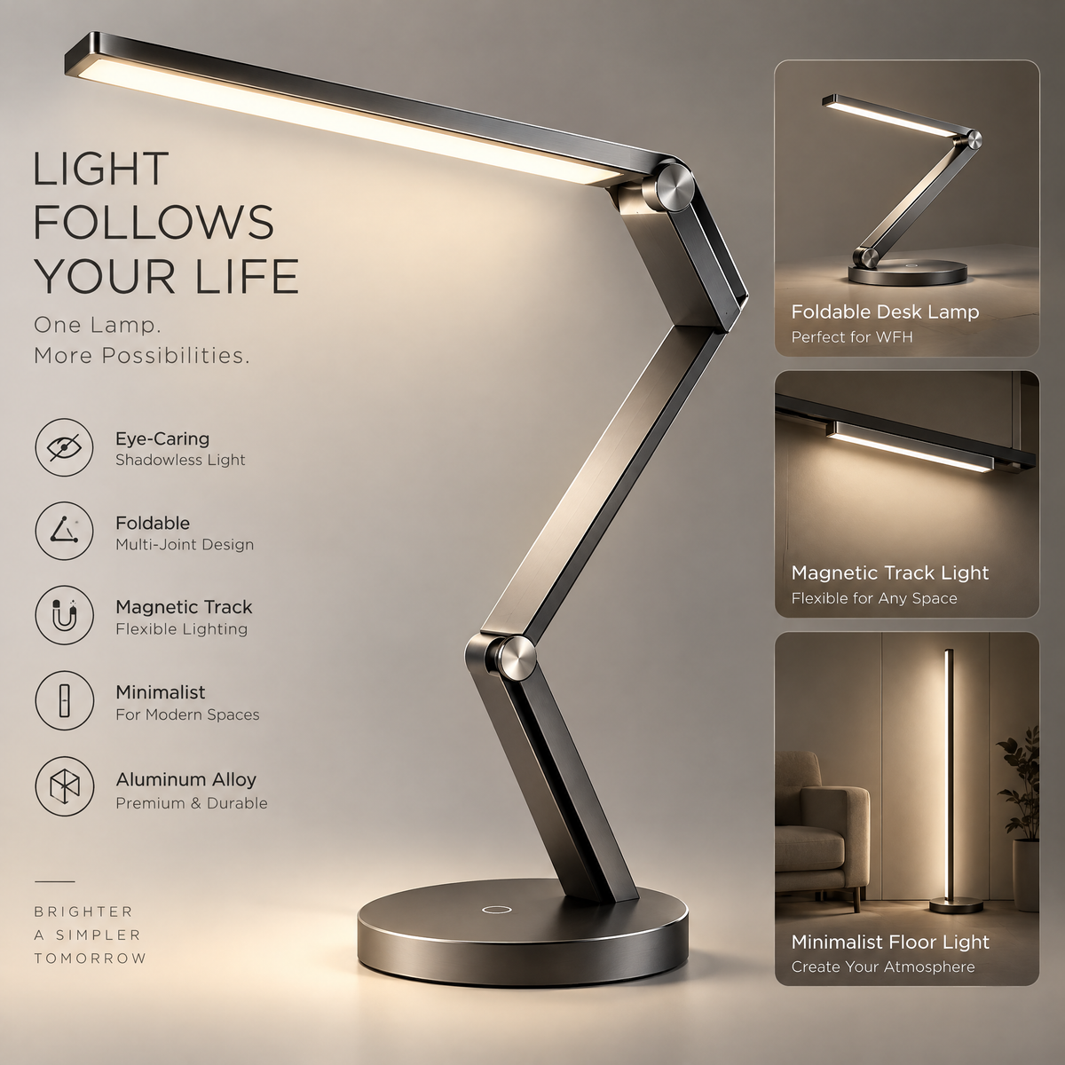 TOWWIY® desk lamp fully adjustable — 180° Rotating Lamp Head, 270° Adjustable Arm, 180° Base Rotation, Light Any Way You Want