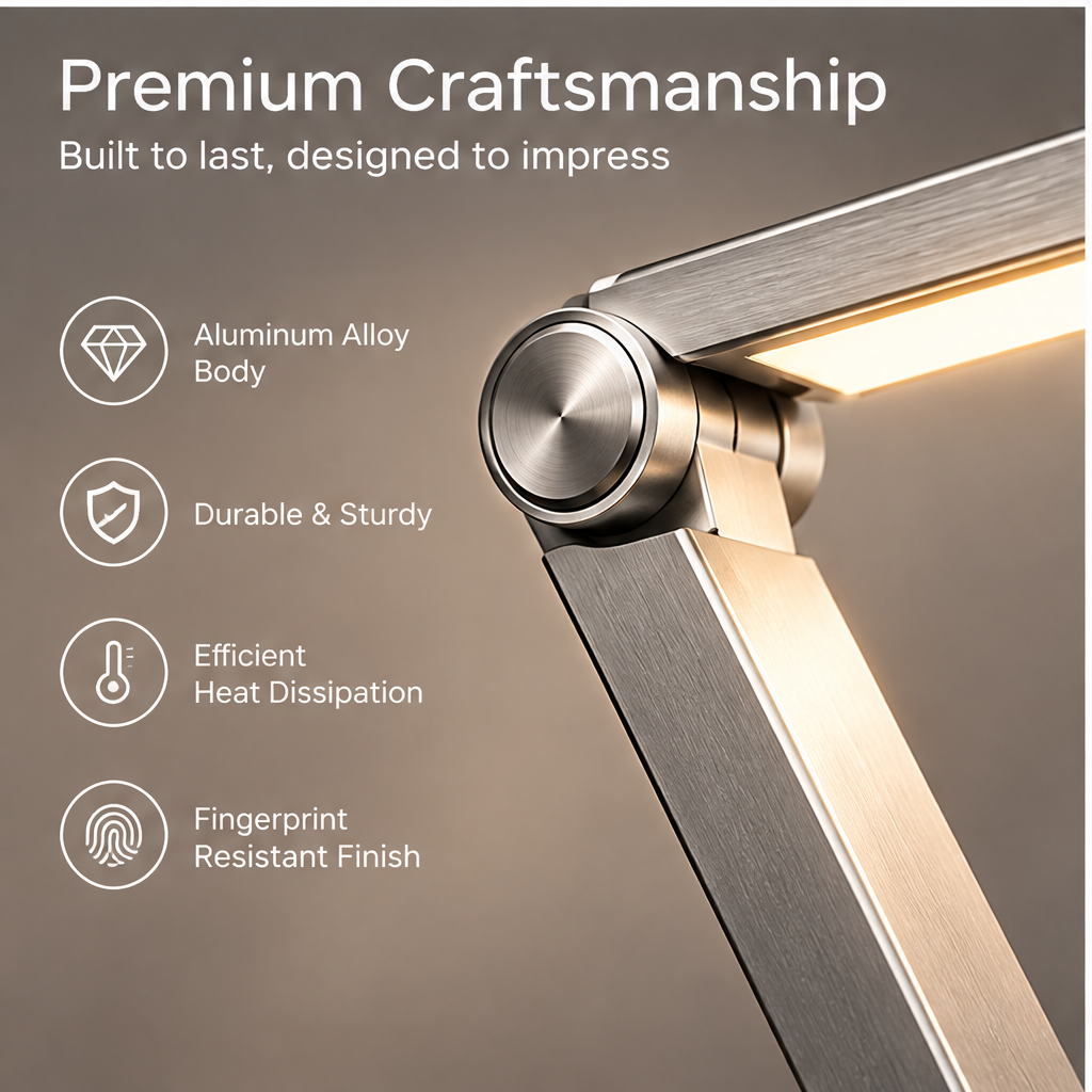 TOWWIY® desk lamp fully adjustable with three 180° joints — fold flat, easy to store, take anywhere