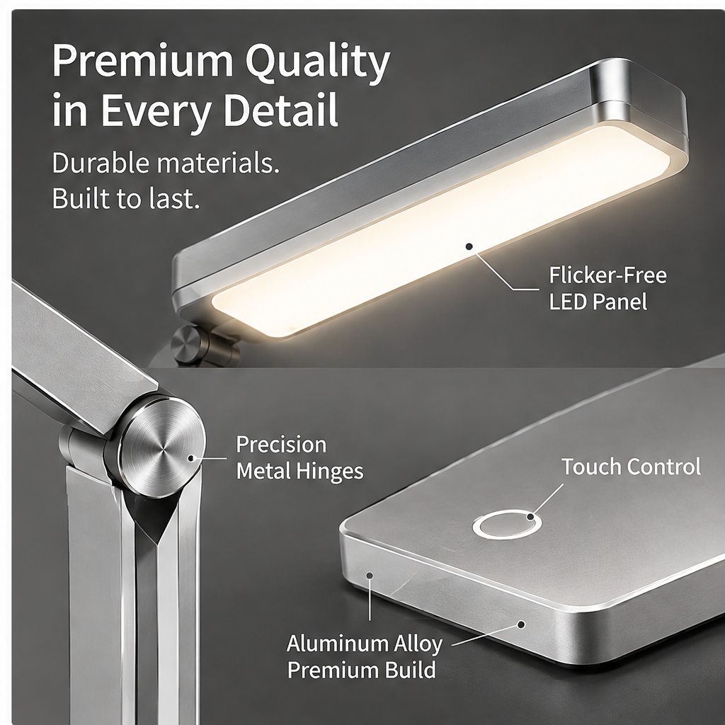 TOWWIY® desk lamp fully adjustable — 180° tilt and 270° rotation multi-joint design for the perfect lighting angle