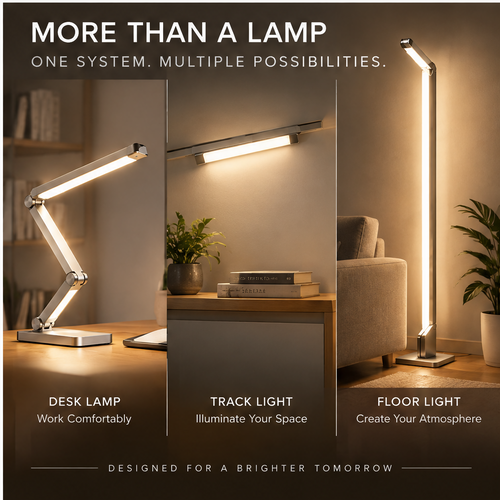 TOWWIY® 3-in-1 modular LED system on desk — Fold. Adjust. Focus. No-Shadow Eye-Care Light, Magnetic Track Modular Design, Foldable Multi-Axis Joints, Premium Aluminum Alloy, Perfect for WFH & Minimal Spaces