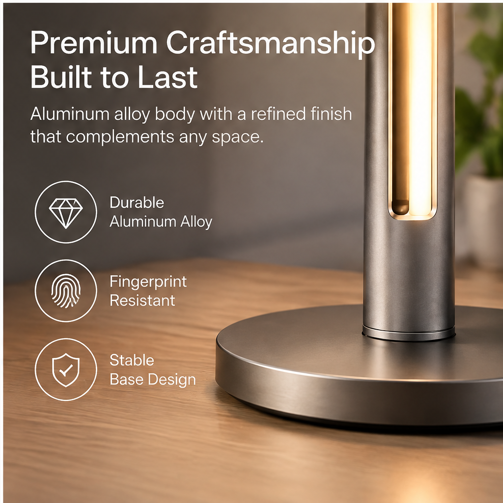 TOWWIY® premium craftsmanship built to last — Durable Aluminum Alloy body, Fingerprint Resistant finish, Stable Base Design, refined finish that complements any space