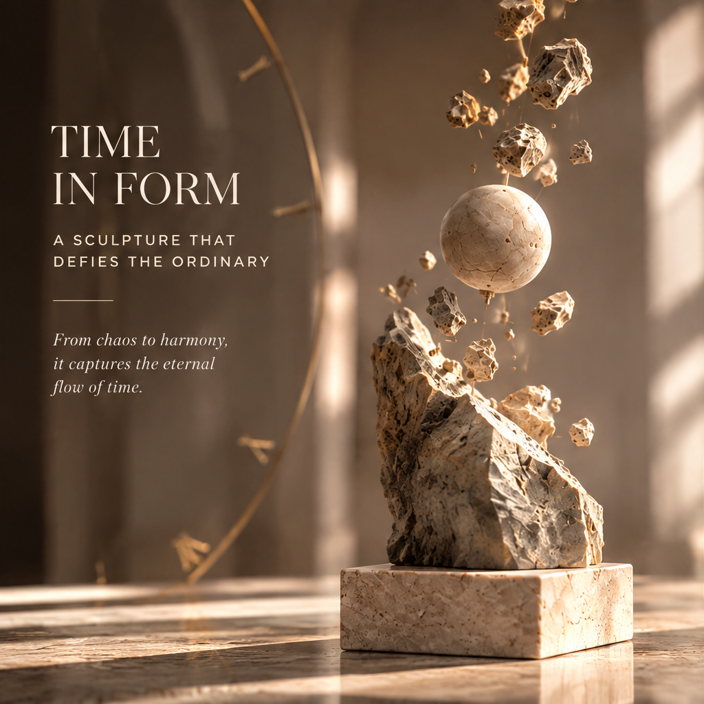 MORE THAN DECOR – Stone sculpture styled on marble console table with books, diffuser and arch accent in luxury home setting