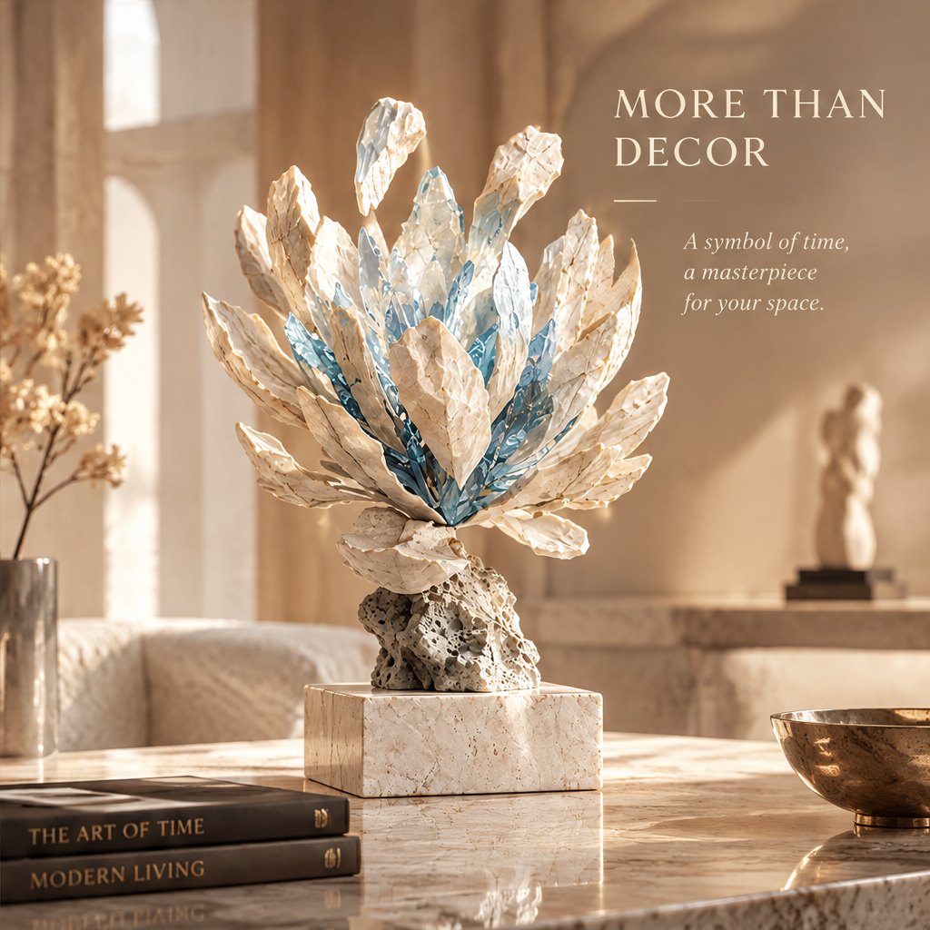 MORE THAN DECOR – A symbol of time, a masterpiece for your space. Styled on marble dining table with art books and brass bowl in luxury living room interior