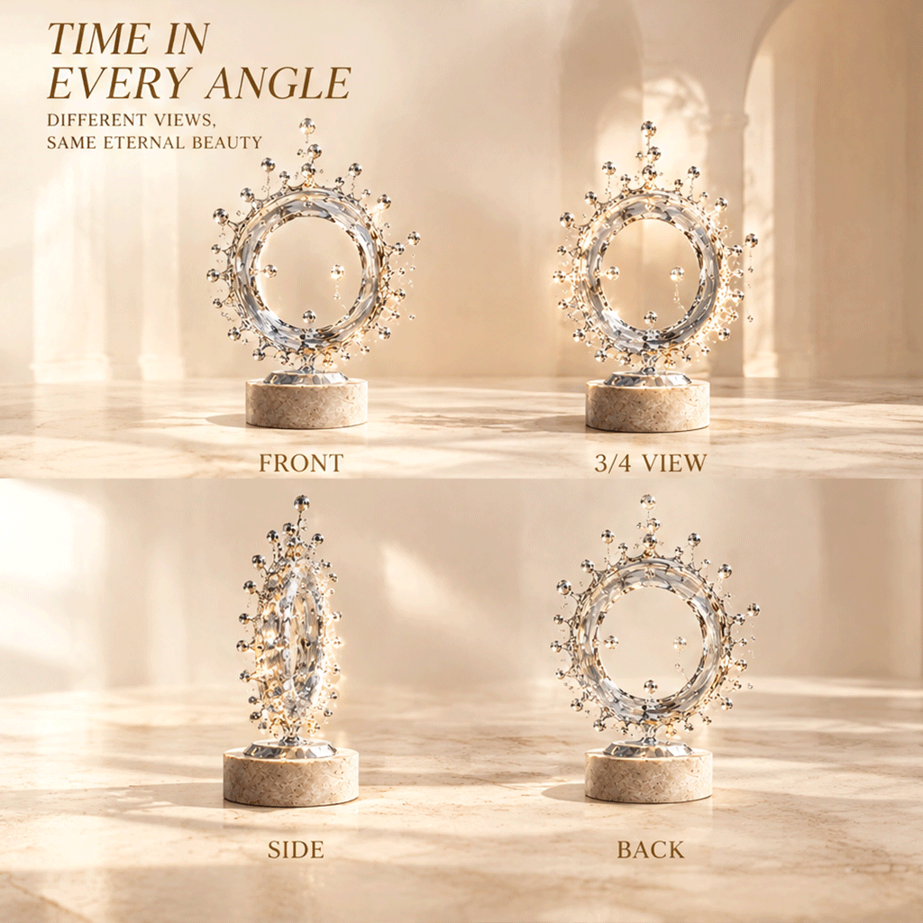 THE ART OF TIME – Each sphere captures a moment, each curve traces a timeline, freezing the ephemeral into forever. A Timeless Piece For Your Space. Close-up base detail